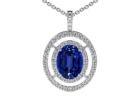 Oval-Cut Sapphire Pendant with Double Halo Setting