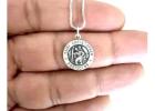 Sterling Silver Saint Christopher Pendant Necklace - Antiqued Mini 1/2" Round & Oval Medals