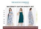 Women White Printed Maxi Length Maternity Kaftan Nighty Set | The Kaftan Company