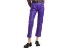 Vivid Elegance: Straight Leg Purple Leather Jeans