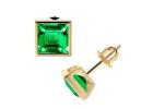 Emerald Bezel Square Cut Gold Earrings