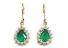 Pear Shape Emerald Dangling Earrings With Round Diamonds (4.49cttw.)