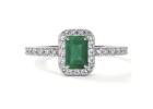 Emerald Cut Classic Prong Set Halo Ring with Real Emerald Ring