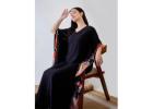 Buy Black Soft Modal Kaftan with Bright Borders & Pom Pom Lace - The Kaftan Company